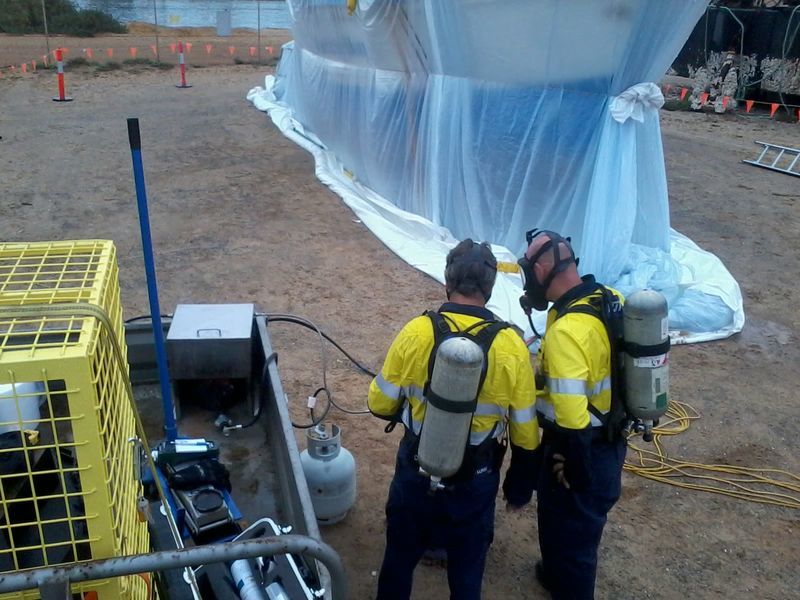 Fumigating a boat for biosecurity